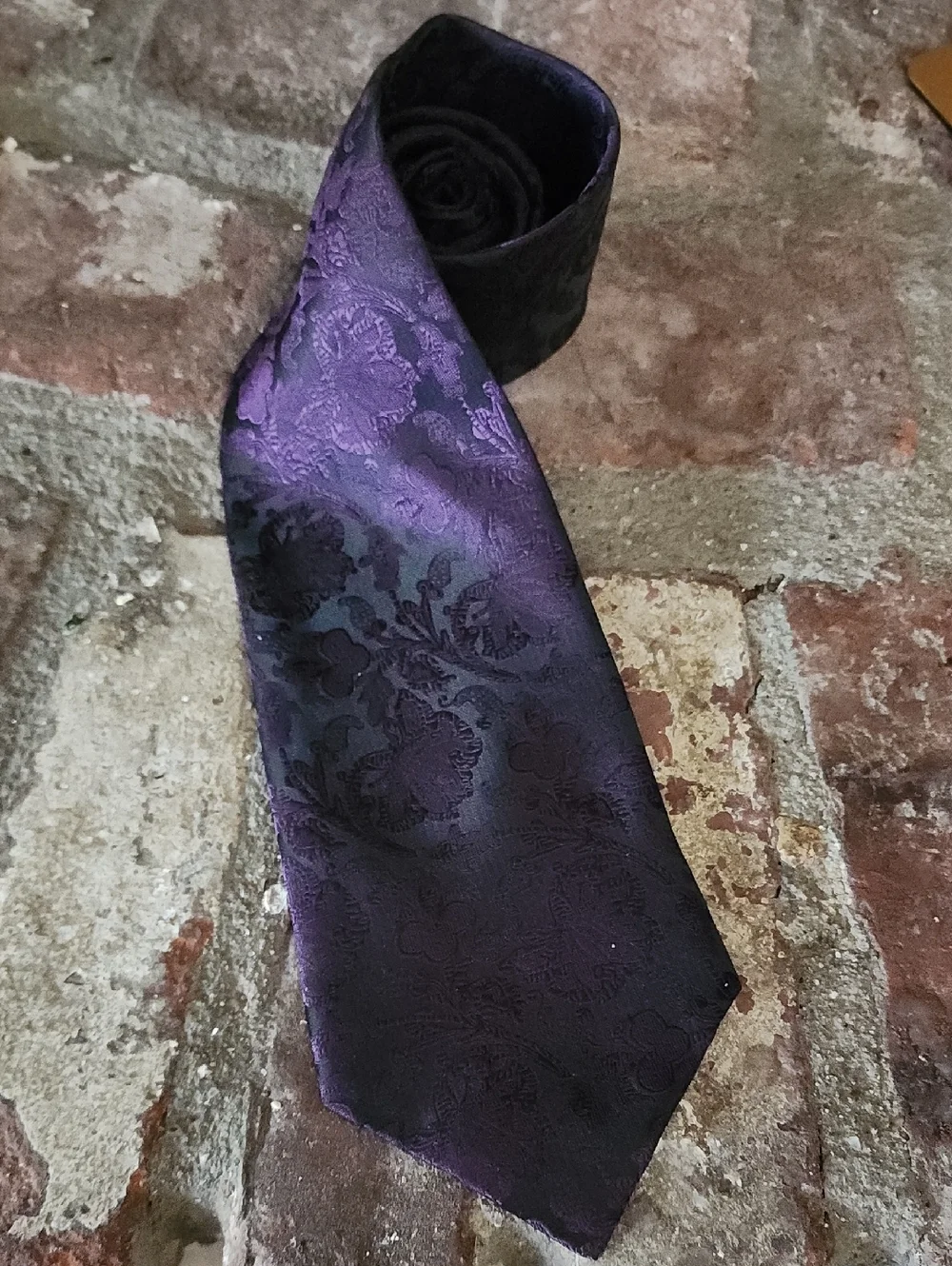 Giorgio Armani Silk Tie Purple Black Floral Jacquard Luxury Designer Necktie